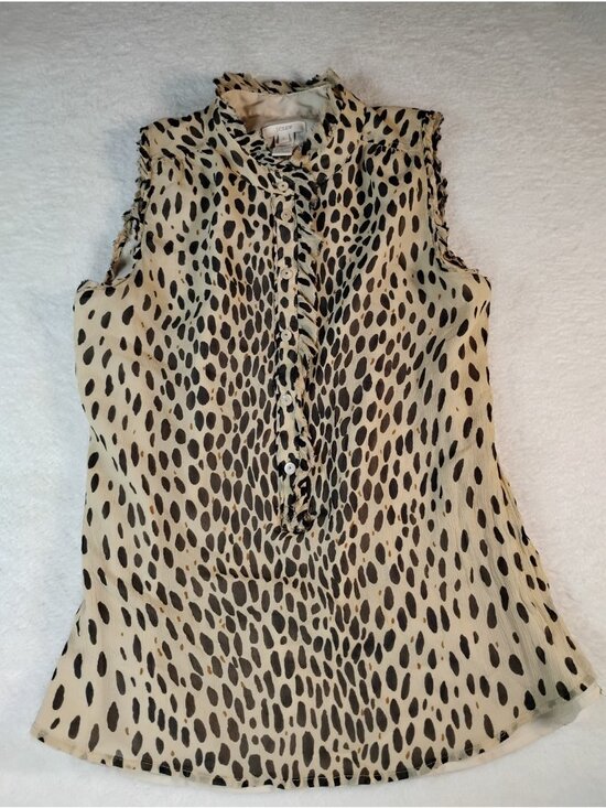 J.CREW Tops - J Crew 100% Silk Cheetah Print Blouse Natasha Wildcat Sleeveless Lined Size 2